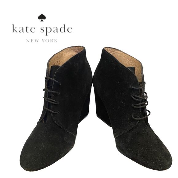 Kate Spade New York Women's Black Suede Leather Tie Ankle Boots Booties 5.5 - Picture 3 of 5
